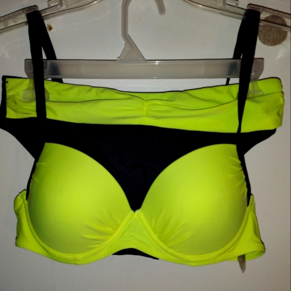 2 PIECE BLK & NEON YELLOW BIKINI